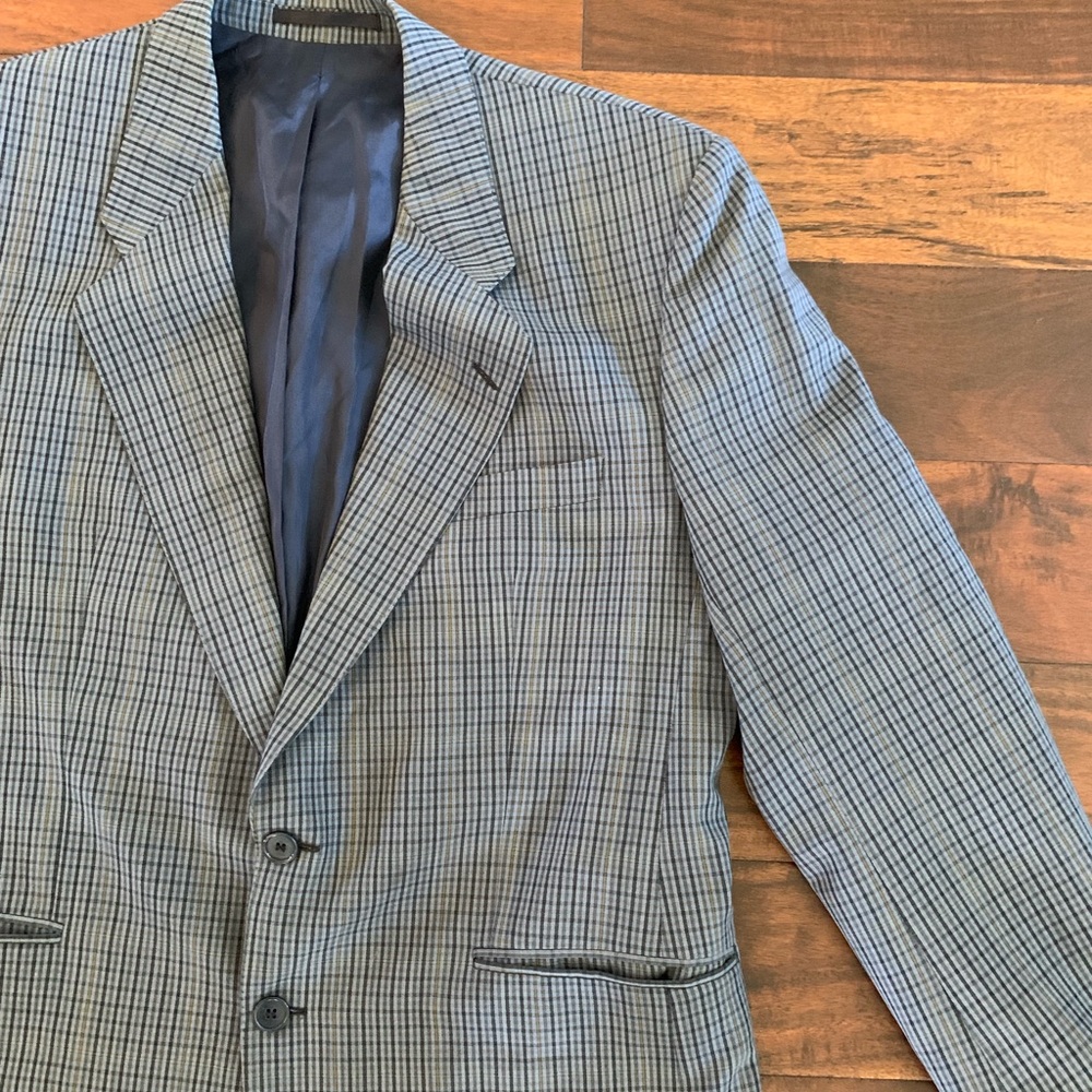 🔴 Vintage gray and blue plaid Baumler suit jacket - Picture 2 of 6